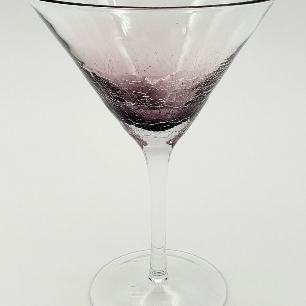 Pier 1 Crackle Purple Amethyst Martini / Cosmo Glass 7" - Retired Set of 2